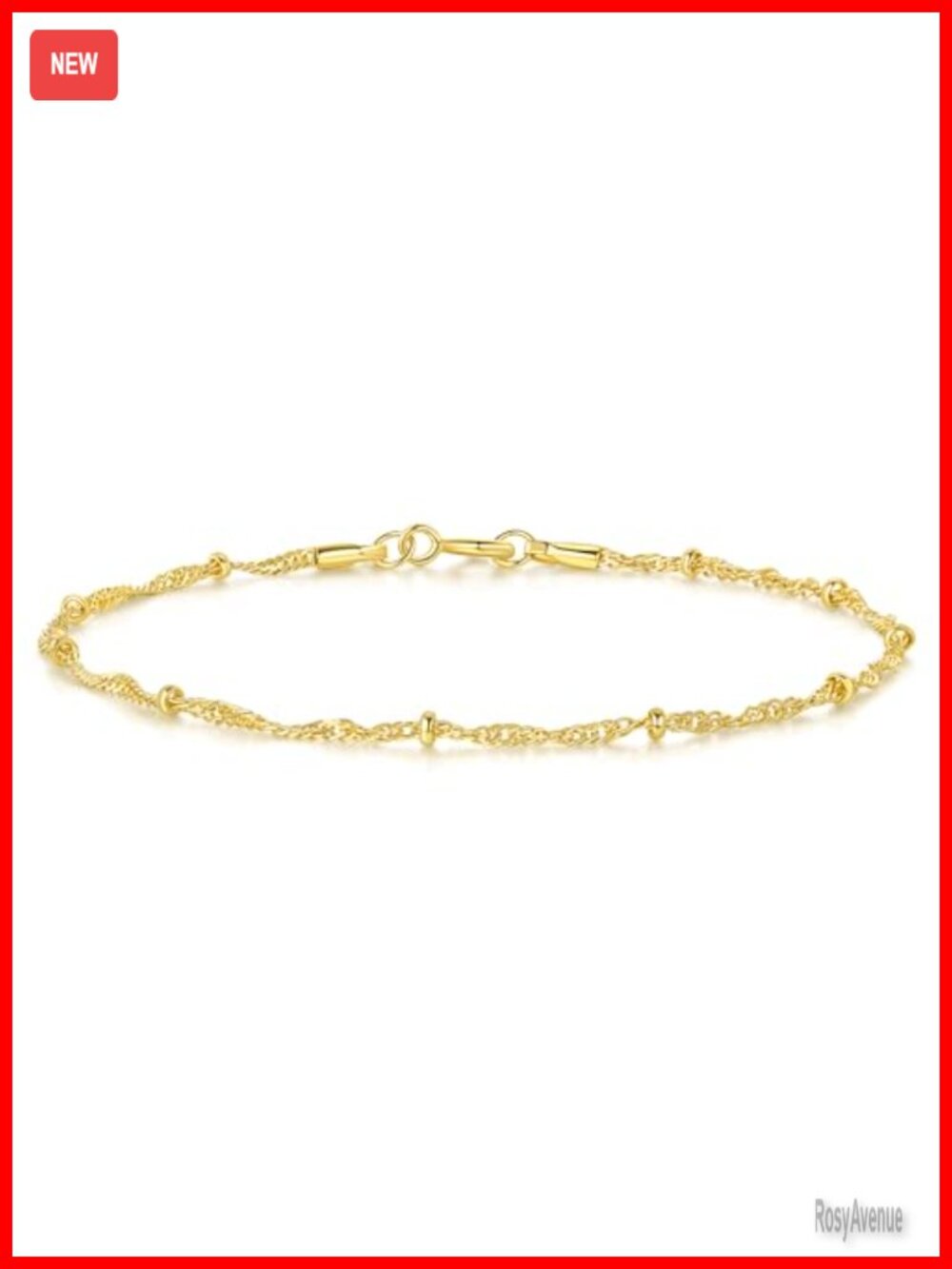 14K Gold Plated Twisted Bead Chain Link Bracelet for Women Lightweight